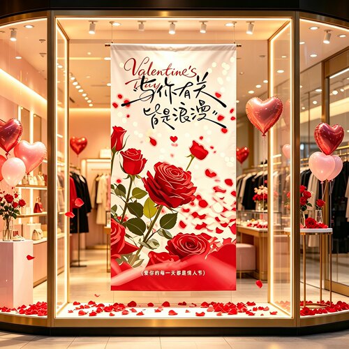 520七夕情人节惊喜告白求婚室内布置商场店铺美陈条幅挂布装饰品