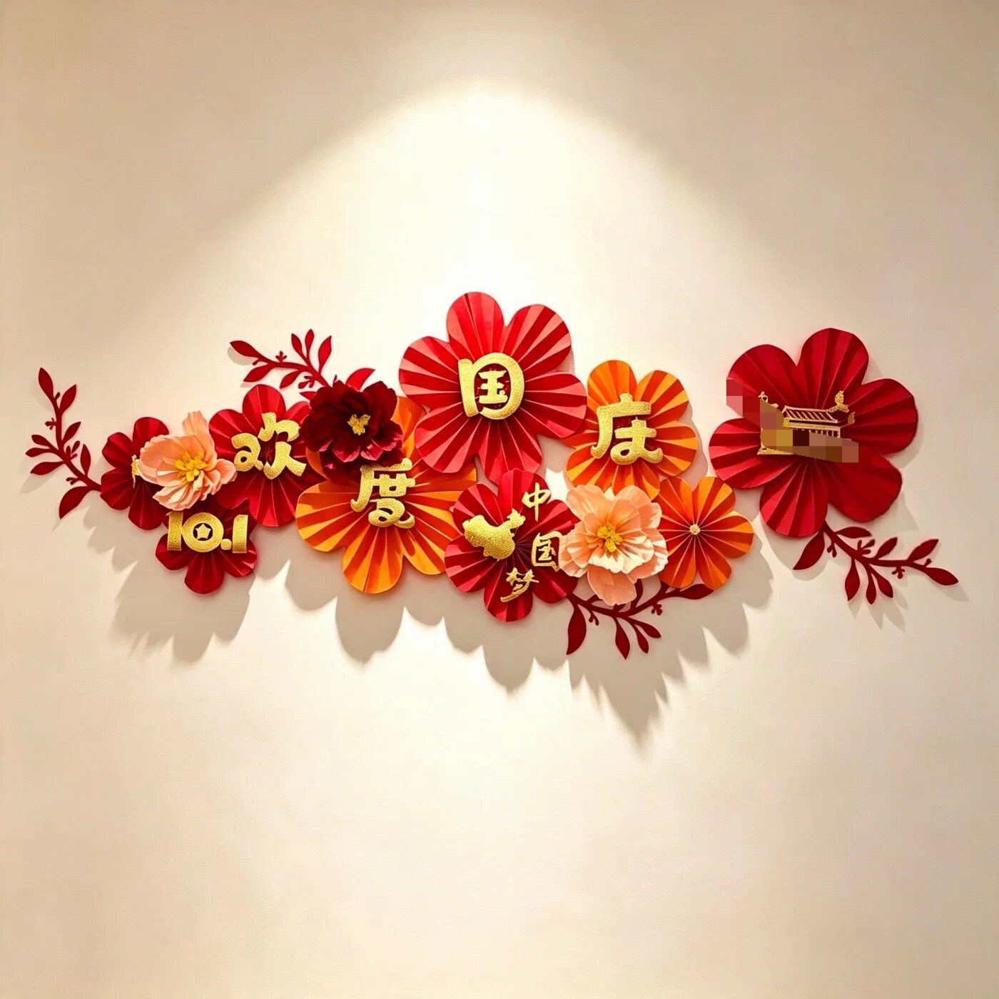 中秋国庆节日纸扇花装饰品幼儿园商场店铺橱窗背景墙场景氛围布置图片