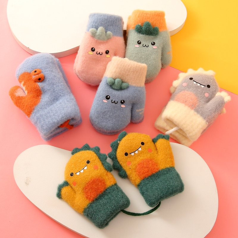 秋冬季卡通恐龙宝宝加厚儿童手套