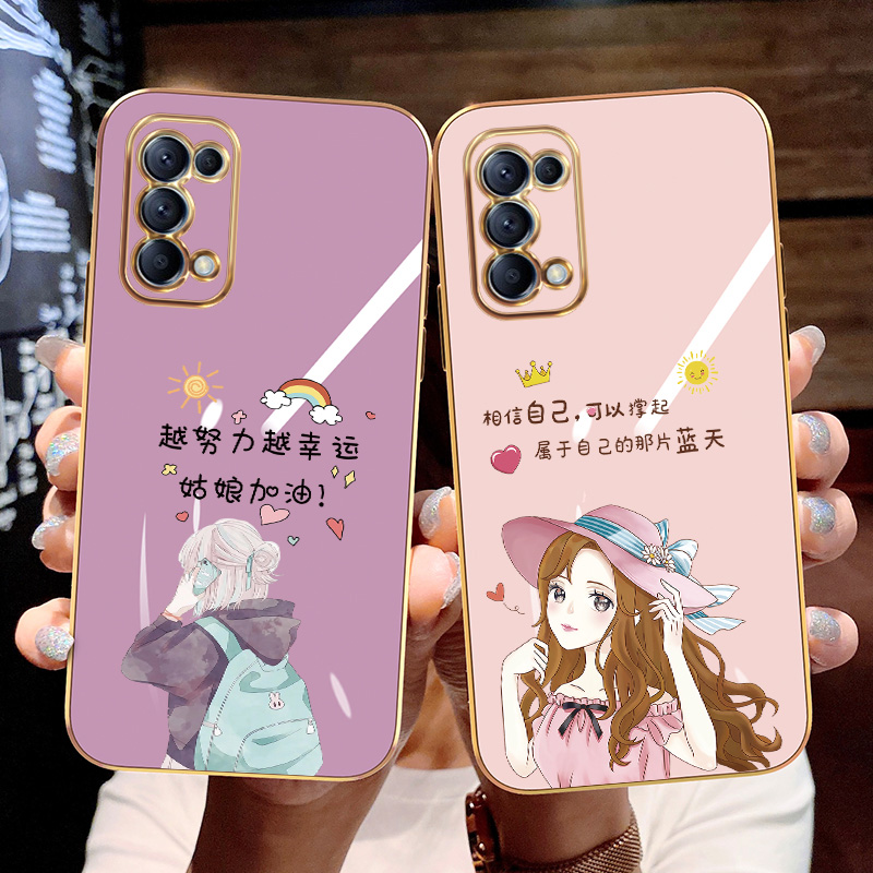 OPPOReno5Pro手机壳reno5pro直边电镀opoopremo5por全包镜头防摔opop软胶too软壳pdsm00幸运女孩Ren05pr0男女 3C数码配件 手机保护套/壳 原图主图