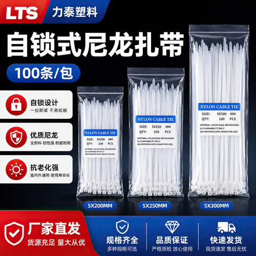 100条尼龙扎带黑白色扎线带