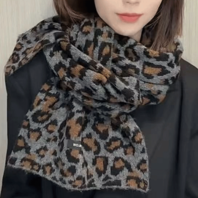 围巾女秋冬季豹纹针织新款时尚韩围巾/丝巾/披肩