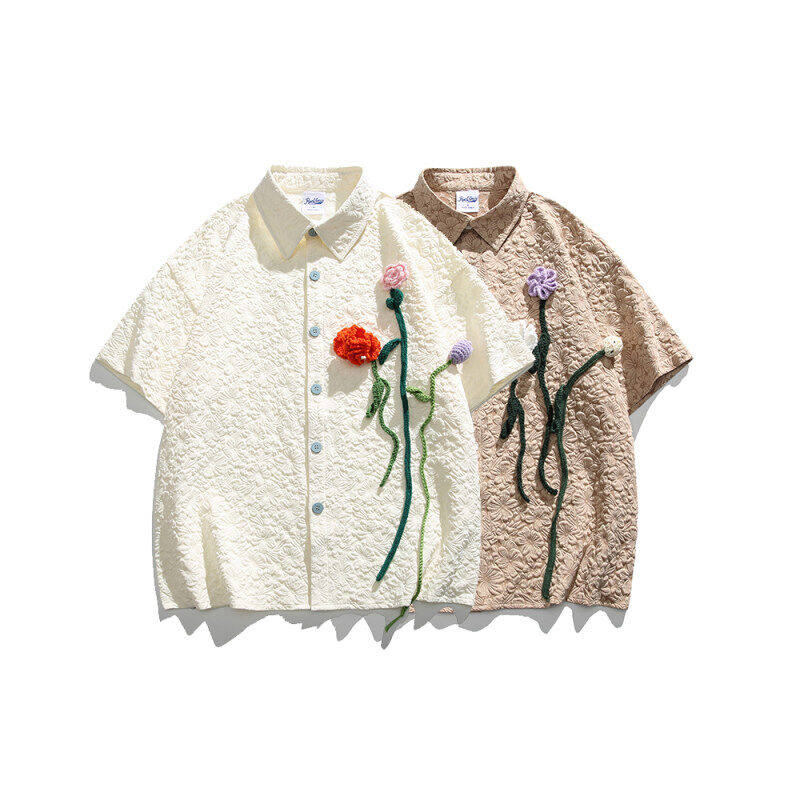 2025新中式手织花开小众短袖衬衫潮ORYSC77，男装衬衫，欧尔泰服饰工厂