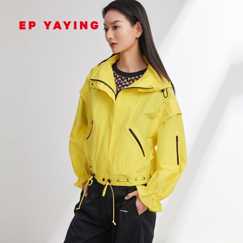 EP雅莹女装 褶皱肌理感抽绳连帽运动夹克外套 商场同款1308A
