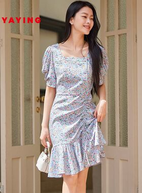 [真丝系列]EP雅莹女装 复古方领泡泡袖连衣裙 商场同款4628A
