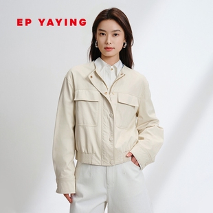 EP YAYING雅莹女装 蛋白皮质感圆领棒球夹克外套 商场同款 1282A