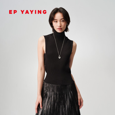 EP雅莹莱赛尔小高领无袖针织衫