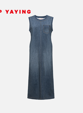 EP雅莹女装 复古圆领无袖仿牛仔印花连衣裙 2025春季新款4520A