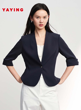 EP雅莹西装女 真丝正肩V领翻袖修身短款外套 2026春装新款1127A