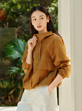 EP雅莹高端系列 桑蚕丝宽松短款连帽夹克外套 2025早秋新款1202A