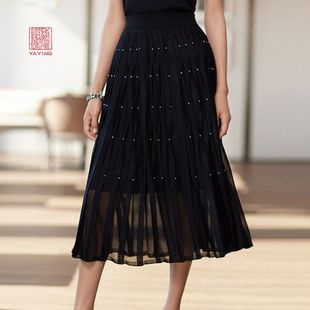 商场同款 压褶半身裙 9304A 飘逸A字钉钻长款 EP雅莹高端系列