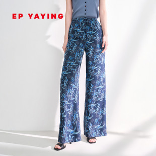 EP雅莹2026新款女装 牡丹印花时尚宽松遮肉直筒裤休闲裤子6403A