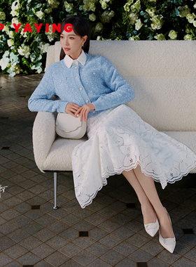 [唐嫣同款]EP雅莹女装 高腰蕾丝伞裙复古半裙24早春新品3412A