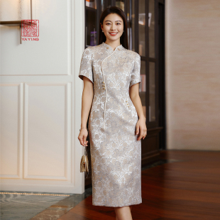 4504A 2025新款 EP雅莹高端系列 桑蚕丝提花立领连衣裙改良旗袍