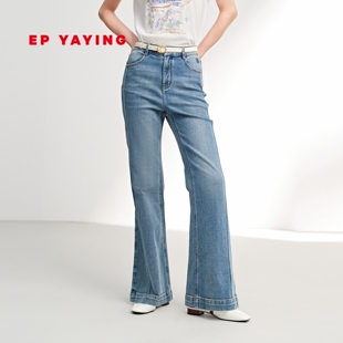 EP雅莹裤子女 复古棉质水洗直筒微喇牛仔裤 2026春装新款J612B