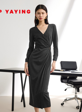 EP YAYING雅莹女装 气质V领收腰针织连衣裙 商场同款 4619A