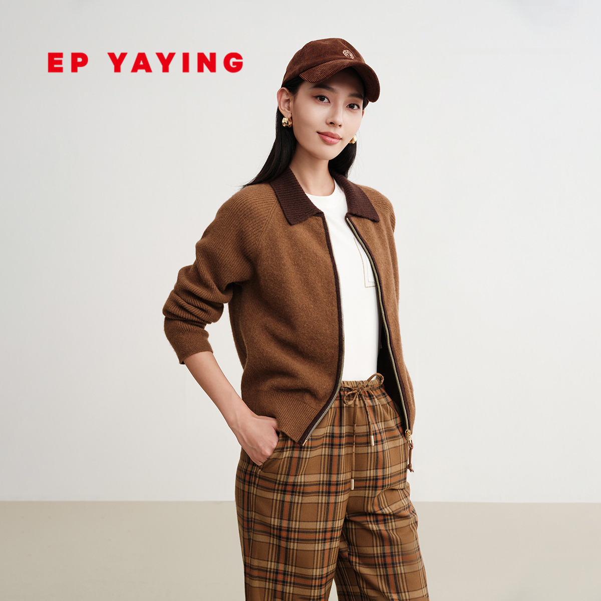 EP雅莹绵羊毛polo领针织开衫