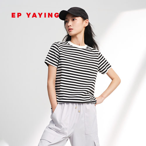 EP雅莹短袖条纹圆领T恤