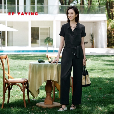 雅莹醋酸收腰通勤阔腿连体裤