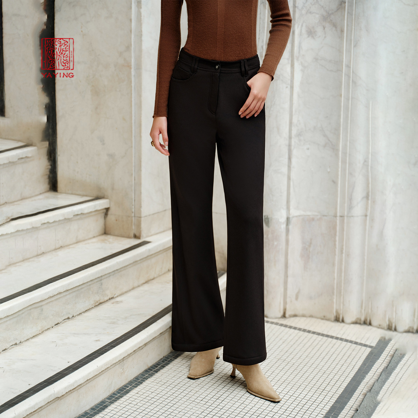 EP雅莹高端系列 弹力保暖白鹅绒微喇羽绒裤 2025冬季新款Y605A