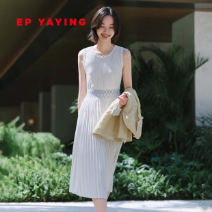 2026春夏新款 收腰压褶裙 4105A 缎面暗纹提花无袖 EP雅莹连衣裙女