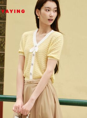 EP YAYING雅莹女装 丝绵短箱型镂空V领针织衫 商场同款9528B