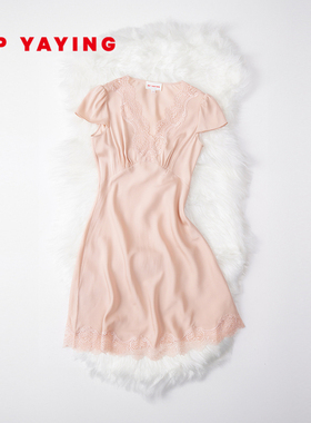 EP YAYING雅莹女装 真丝V领蕾丝拼接睡裙居家连衣裙商场同款L901A