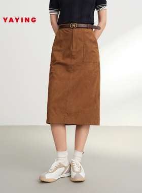 [唐嫣同款]EP雅莹2025新品 美拉德风仿麂皮绒感高腰直筒裙 3507A