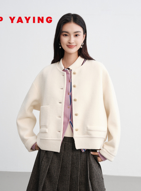 EP雅莹2025早秋新款女装 设计感奶油白宽松落肩圆领针织外套1535A