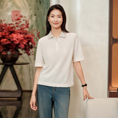 雅莹山羊绒小香风polo领针织衫