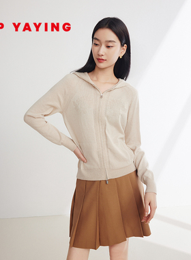 EP YAYING雅莹女装 无染色纯羊绒连帽针织开衫商场同款9128A