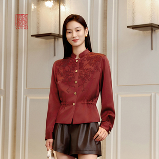 1216A 2025新款 EP雅莹高端系列 立领重工钉珠牡丹抽绳收腰外套女