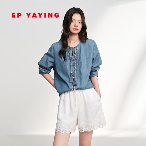 EP雅莹长袖棉质刺绣外套
