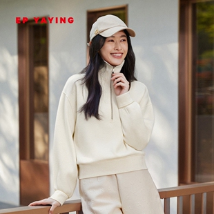 翻领含牦牛绒宽松长袖 时尚 半拉链卫衣5201A 女装 EP雅莹25秋冬新款