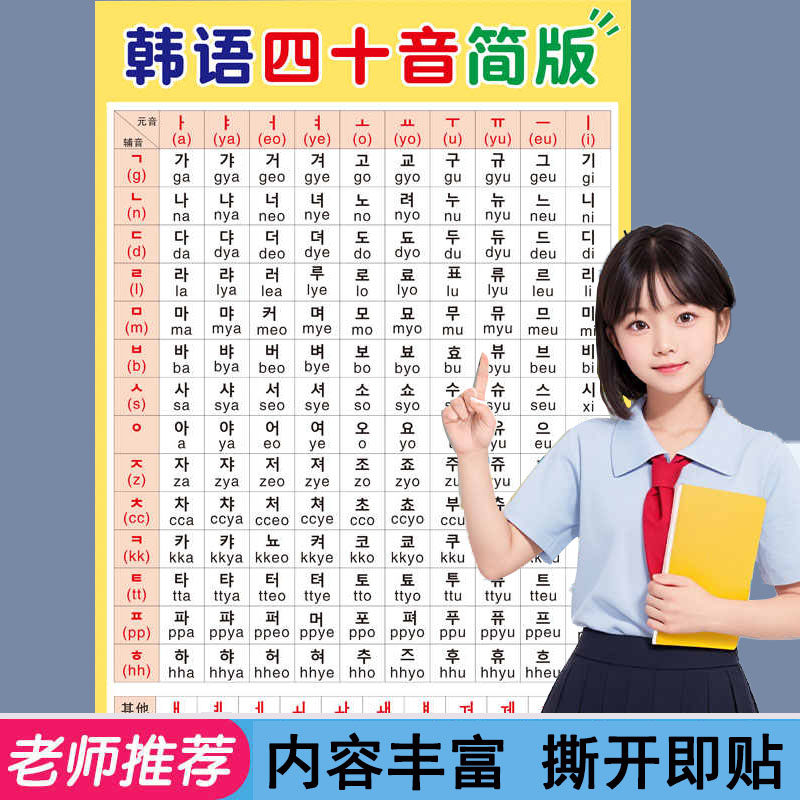 韩语四十音表认知学习挂图