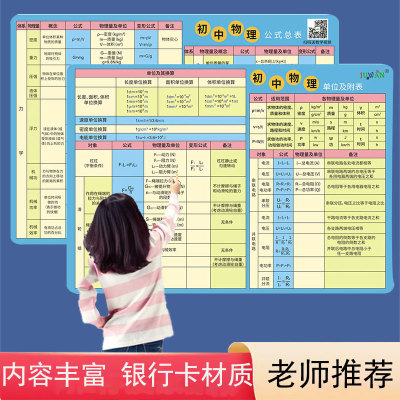 初中物理公式定理大全卡片