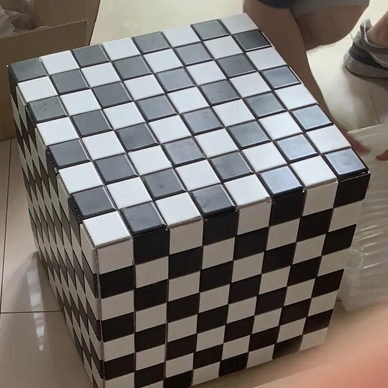 黑白格子方块拼接盒子摆件