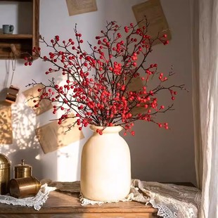 发财浆果冬青红果仿真花束假花客厅房间卧室装饰高档摆设拍照道具