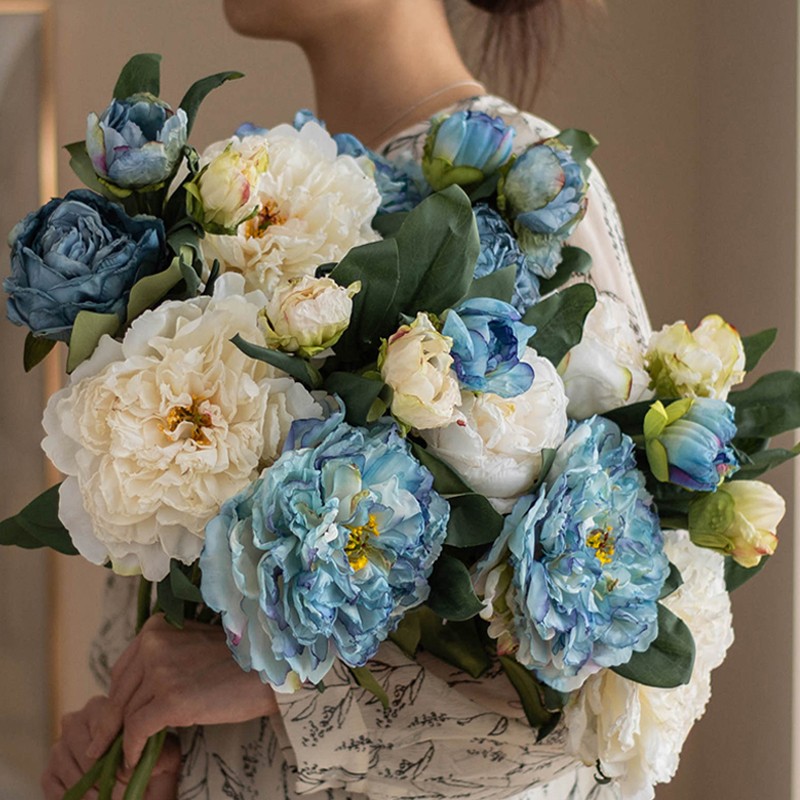 高档牡丹仿真花束客厅餐桌仿生干花假花摆件装饰花艺绢花插花摆设