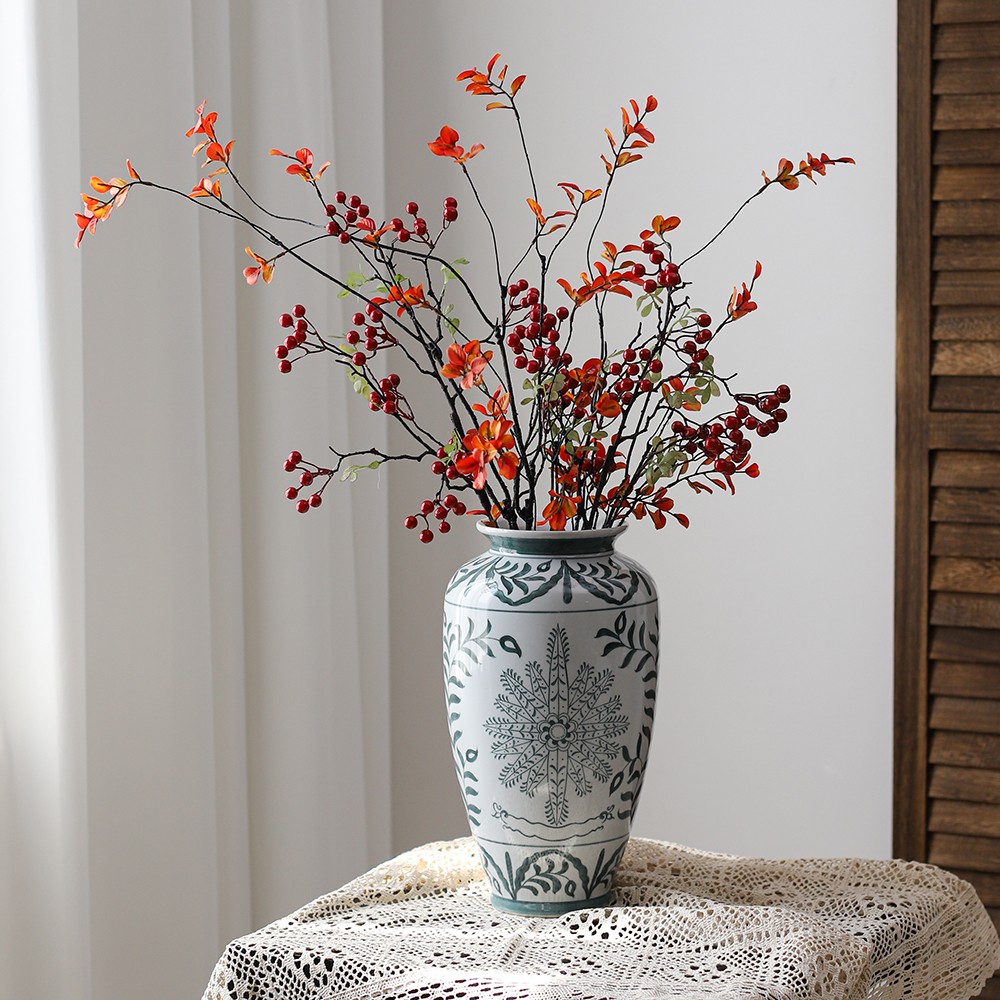 高级感橘红秋叶仿真花树叶假花树枝摆件客厅中式花艺干花室内插花