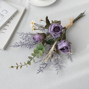 轻奢玫瑰小雏菊干花花束假花仿真花摆设客厅餐桌花艺摆件装 饰品