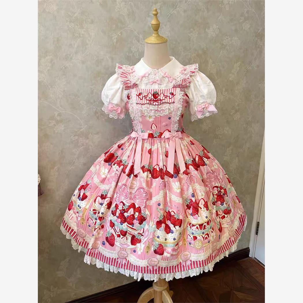 條紋草莓lolita裙子甜美