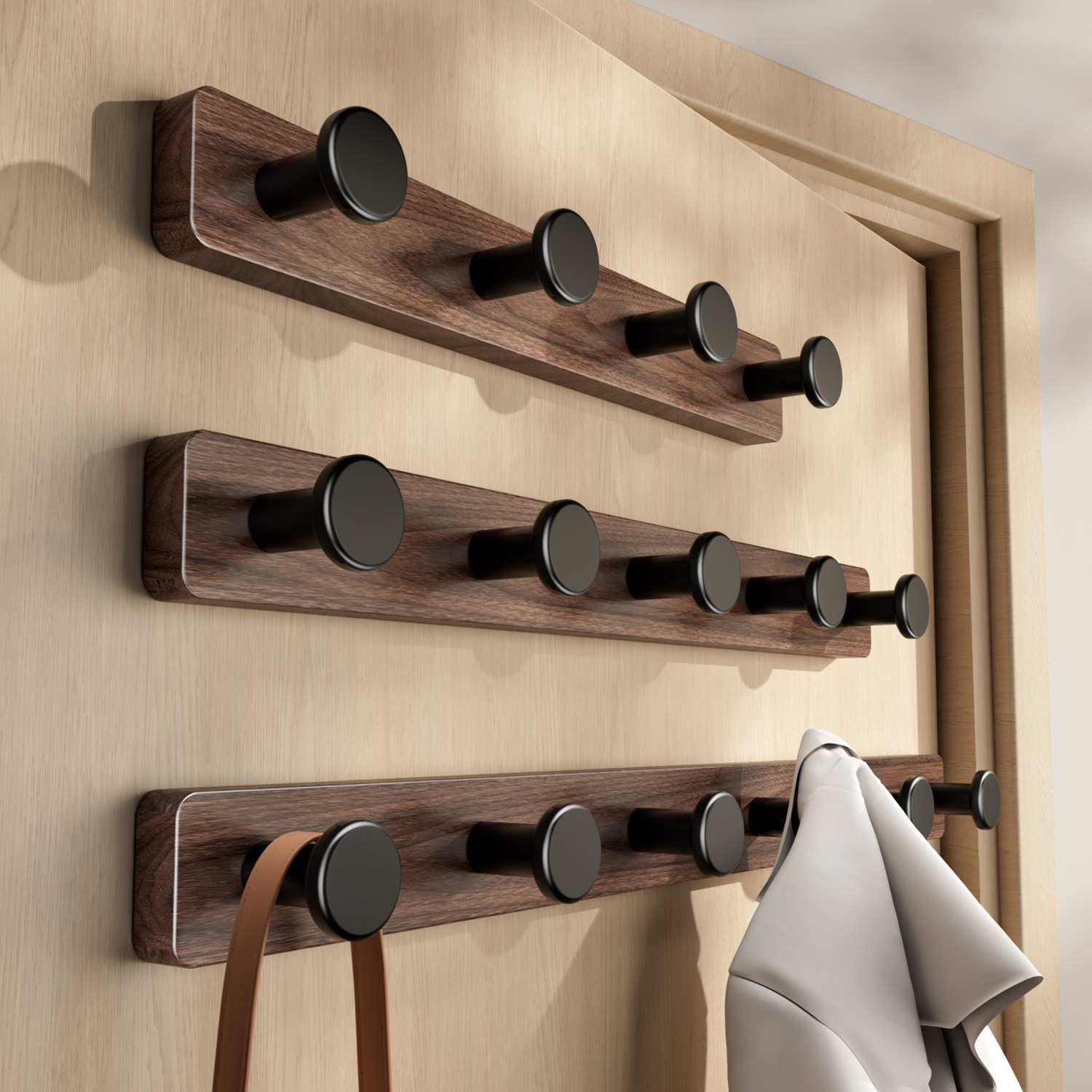 胡桃木免打孔试衣间挂钩