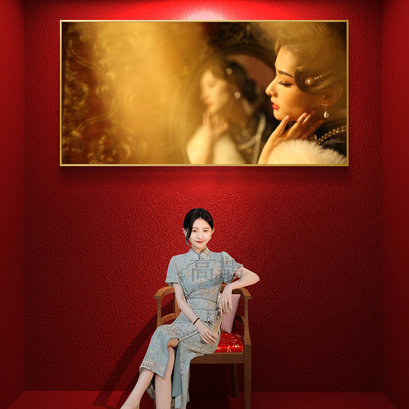 旗袍美女挂画复古老上海民国风裁缝店服装店装饰画棋牌室怀旧壁画
