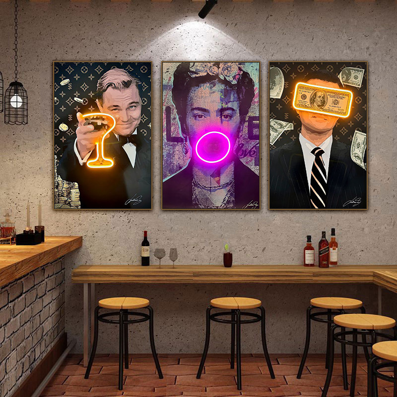 欧美电影明星潮流涂鸦霓虹灯挂画酒吧餐吧装饰画电竞房间发光画