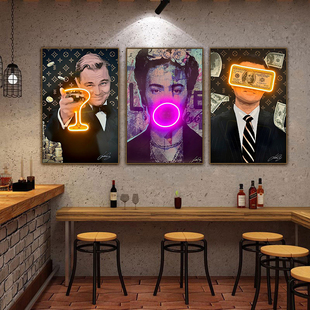 欧美电影明星潮流涂鸦霓虹灯挂画酒吧餐吧装饰画电竞房间发光画