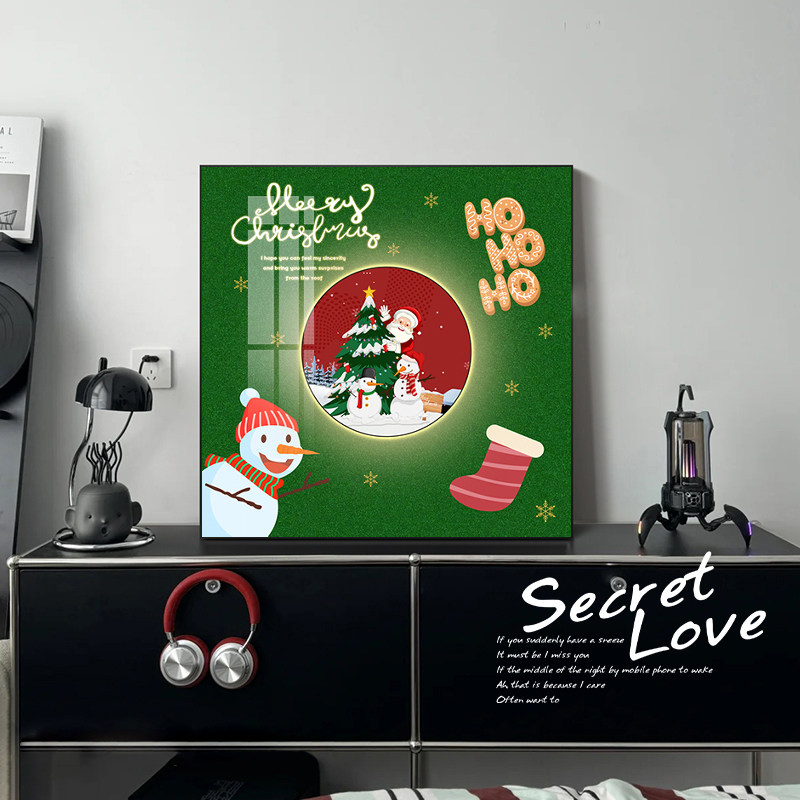 圣诞节日氛围布置挂画卧室蓝牙音响装饰画新年礼物客厅雪人摆台画