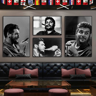 雪茄吧挂画黑白工业风酒吧清吧切格瓦拉装饰画复古包间啤酒屋壁画