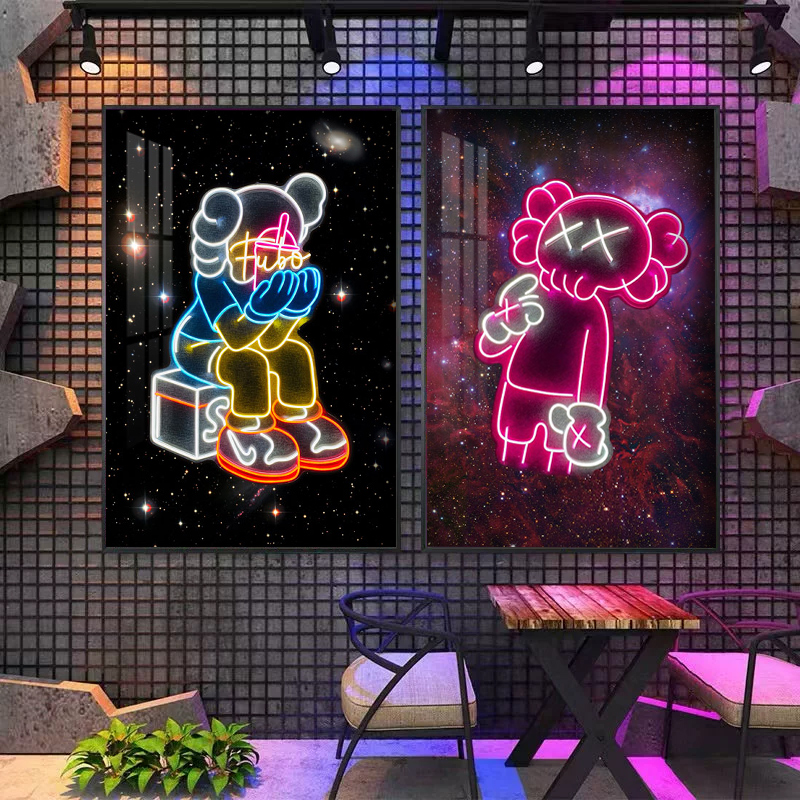 kaws挂画潮流霓虹灯发光画芝麻街