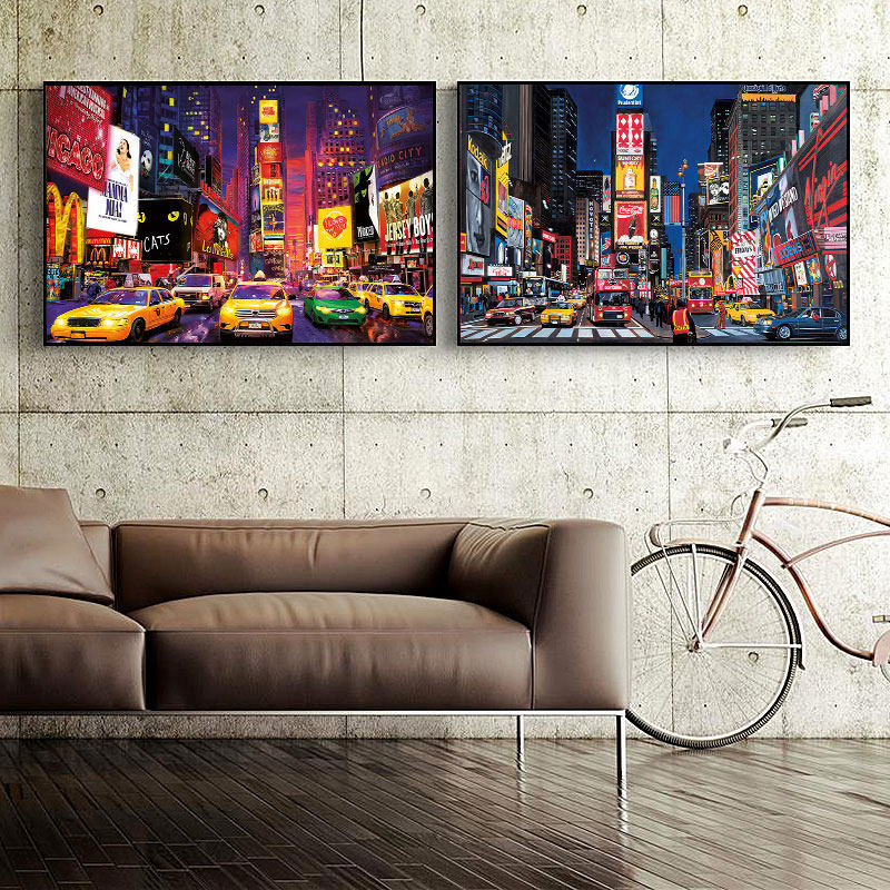 都市夜景挂画纽约建筑抽象油画